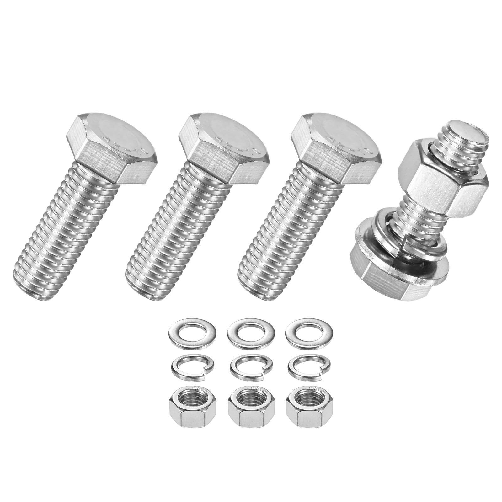 M METERXITY 4-Pack Hex Head Screw Bolt with Nuts Flat & Lock Washers M12x35mm Stainless Steel Bolts and Nuts Kit Fully Threaded Metric Bolt Assortment for Equipment/Machinery