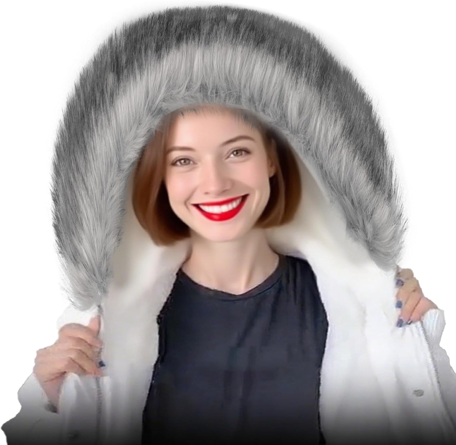 BXT Women Faux Fur Collar Warm Wrap Stole Scarf Shawl Shrug Soft Fluffy Hood Trim Neck Warmer for Winter Coat Jacket Parka - Image 3