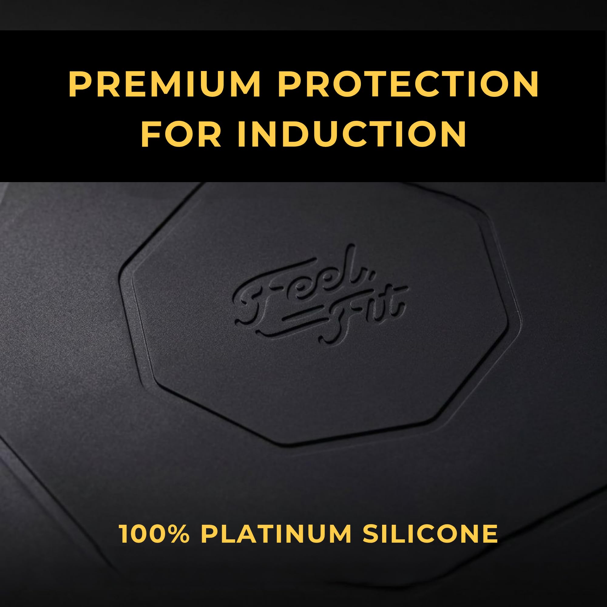 FEEL FIT Tappetino in silicone per piano cottura a induzione (23,5 cm), resistente al calore e antigraffio, solo per fornelli magnetici e piano cottura a induzione, ottagonale, confezione da 1 (nero)
