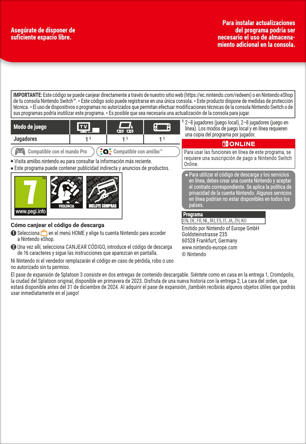 Splatoon 3 Pase de expansión | Nintendo Switch - Código de descarga