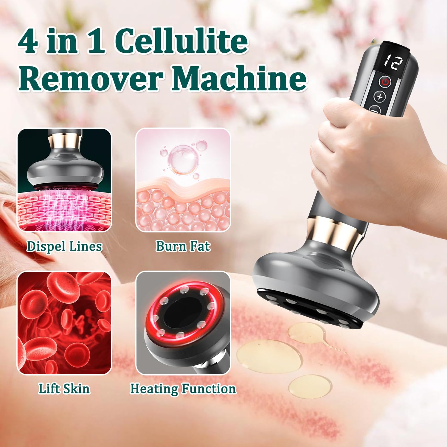 Appareil de Massage contre la Cellulite, 12 Vitesse Réglable, Appareil de Sculpture de la Cellulite pour le Corps, Ensemble de Thérapie de Suction Electrique Intelligent, Rechargeable & Sans Fil (B)