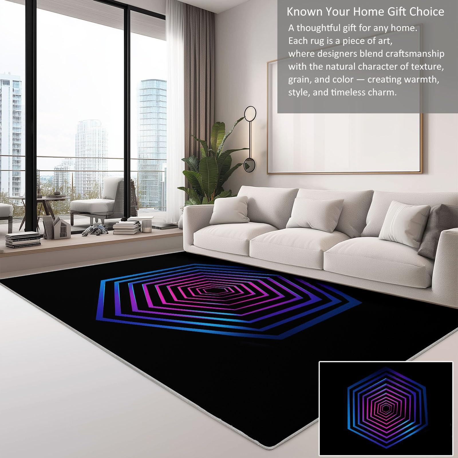 Dywan zmywalny 140 x 200 cm geometryczny do salonu, odporna na poślizg neonowy sześciokąt paski mata antypoślizgowa - miękki dywanik z nadrukiem do sypialni pokoju dziecięcego kuchni pokoju zabaw