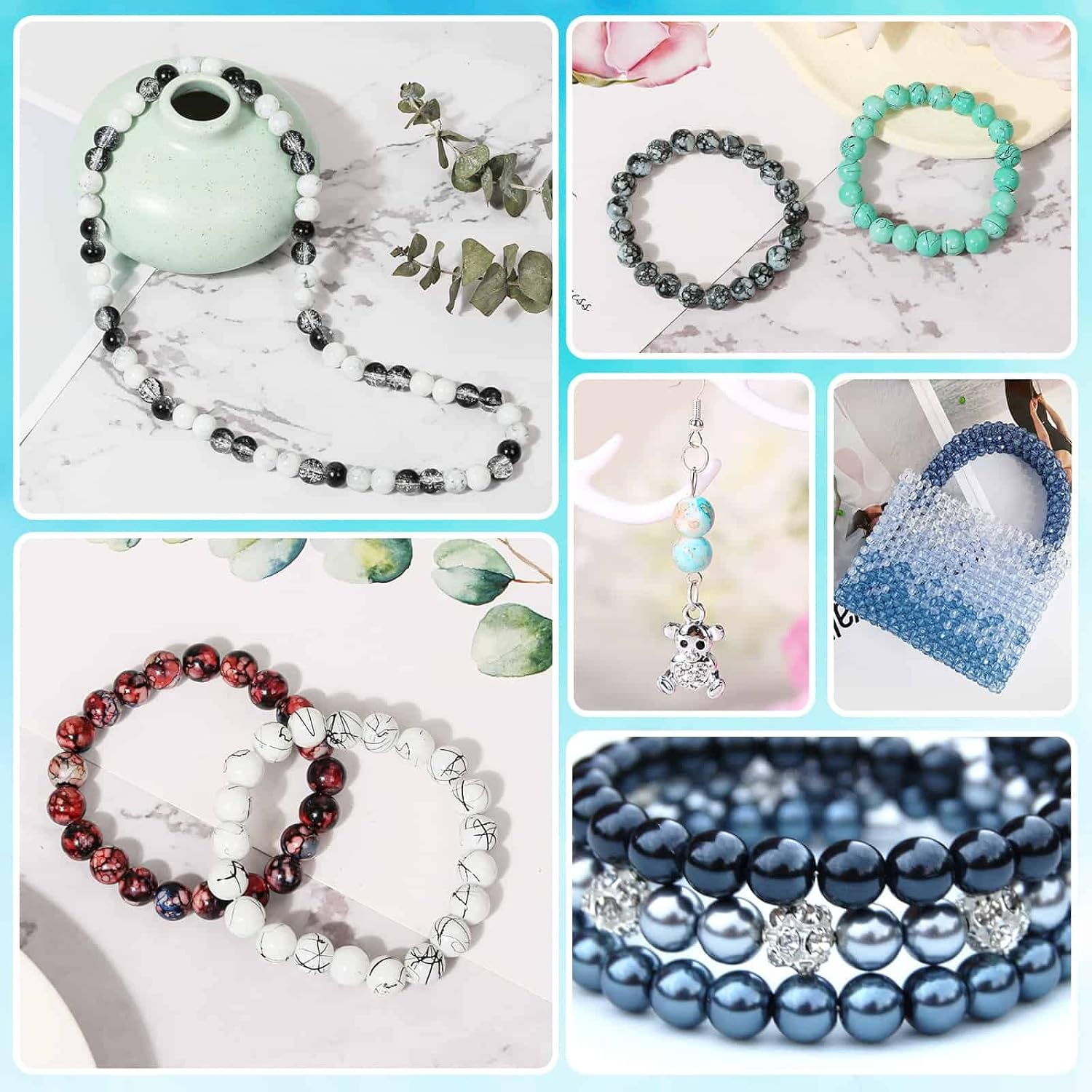 840pcs 8mm Glass Beads - 24 Colors, Round Marble Loose Beads for Men Women Bracelet Earring Necklace Jewelry Making Supplies - Image 2