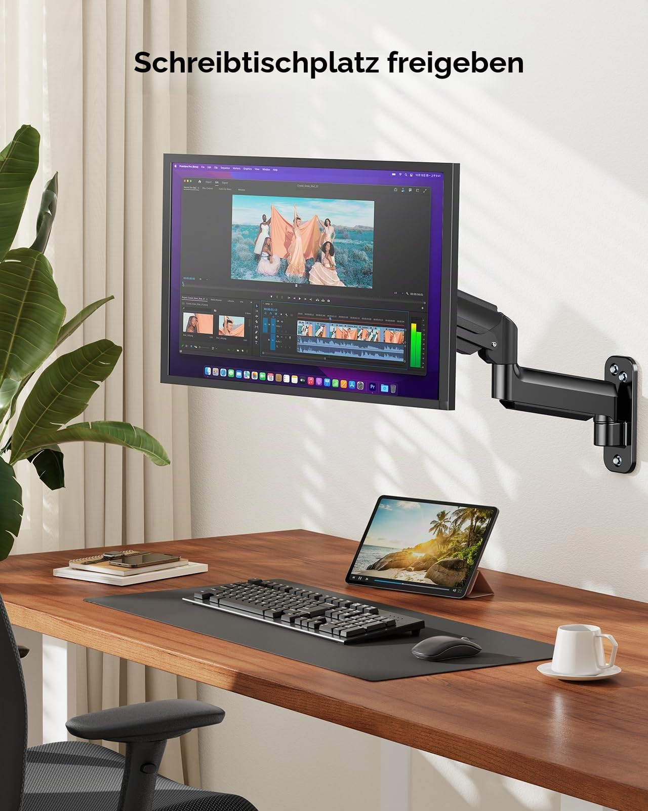 HUANUO Monitor Wandhalterung für 17-35 Zoll LED/LCD/TV Bildschirm, Monitor Halterung Wand mit VESA-Erweiterungssatz, Monitor Arm Wall Mount mit 360° Drehbar Gasdruckfeder Arm, VESA 75/100/200mmGaming