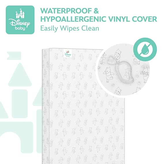 Delta Children - Disney Winnie the Pooh Crib & Toddler Mattress - Dual-Sided - Waterproof - GREENGUARD Gold Certified - Non-Toxic - Lightweight - Made in USA - Sustainable Fiber Core - 52L x 27.5W