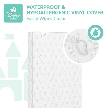 Delta Children - Disney Winnie the Pooh Crib & Toddler Mattress - Dual-Sided - Waterproof - GREENGUARD Gold Certified - Non-Toxic - Lightweight - Made in USA - Sustainable Fiber Core - 52L x 27.5W