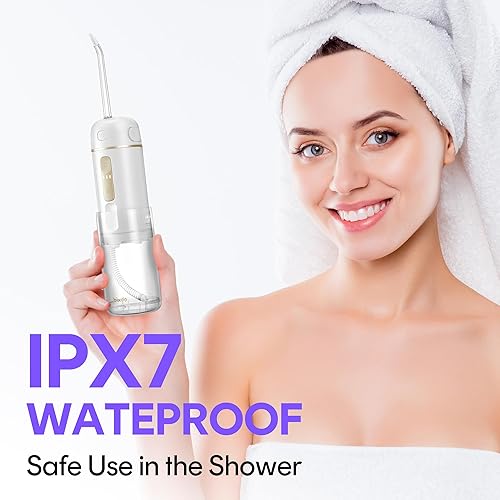 Miniatura 7 de BIXDO Irrigador dental de agua retráctil, irrigador oral inalámbrico portátil para encías y cuidado de ortodoncia, 3 modos de presión, IPX7,