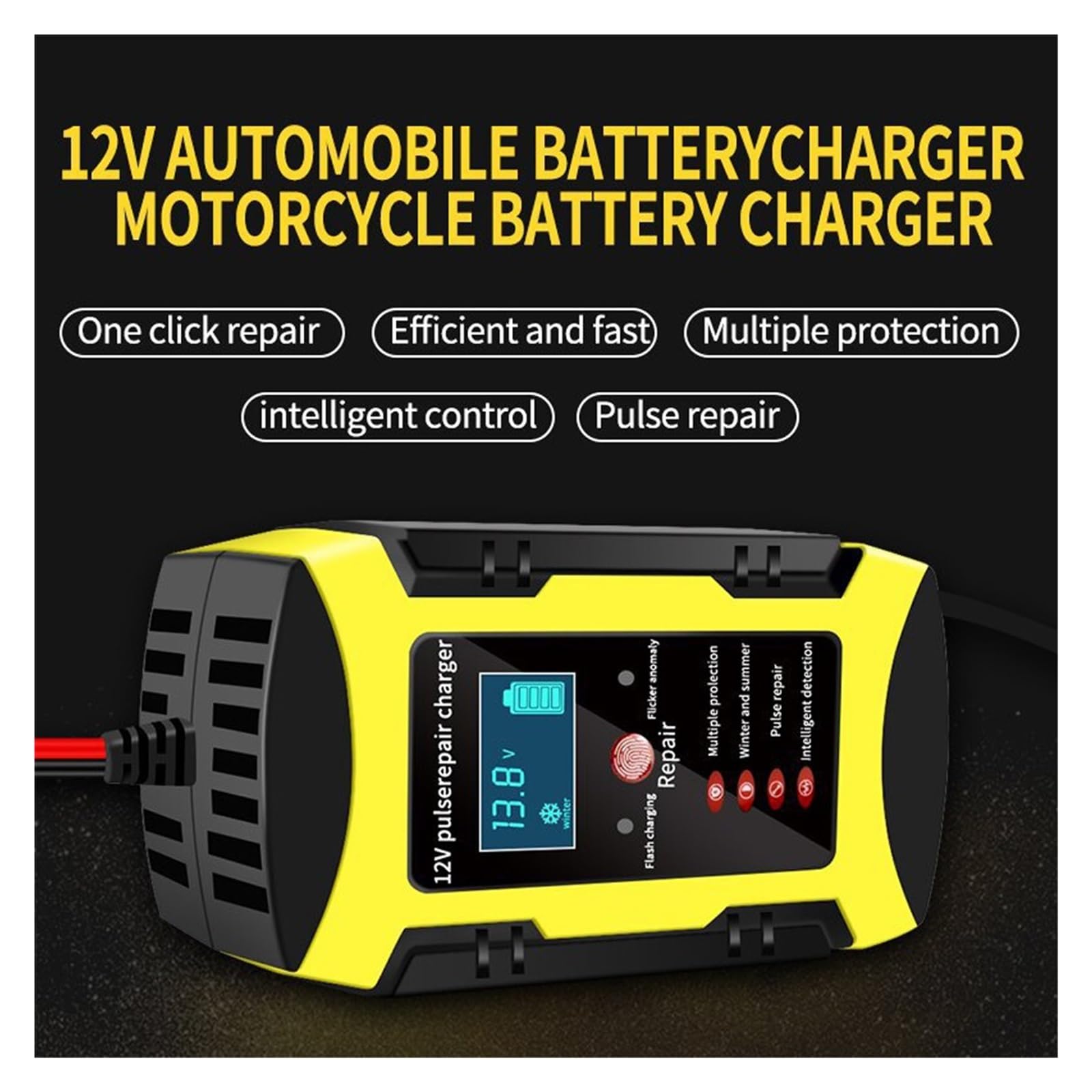 Cargador De Batería Coche Digital Pantalla LCD Motocicleta 12V 6A Protección contra Sobrevoltaje For Baterías Sin Mantenimiento Potente Carga Rápida
