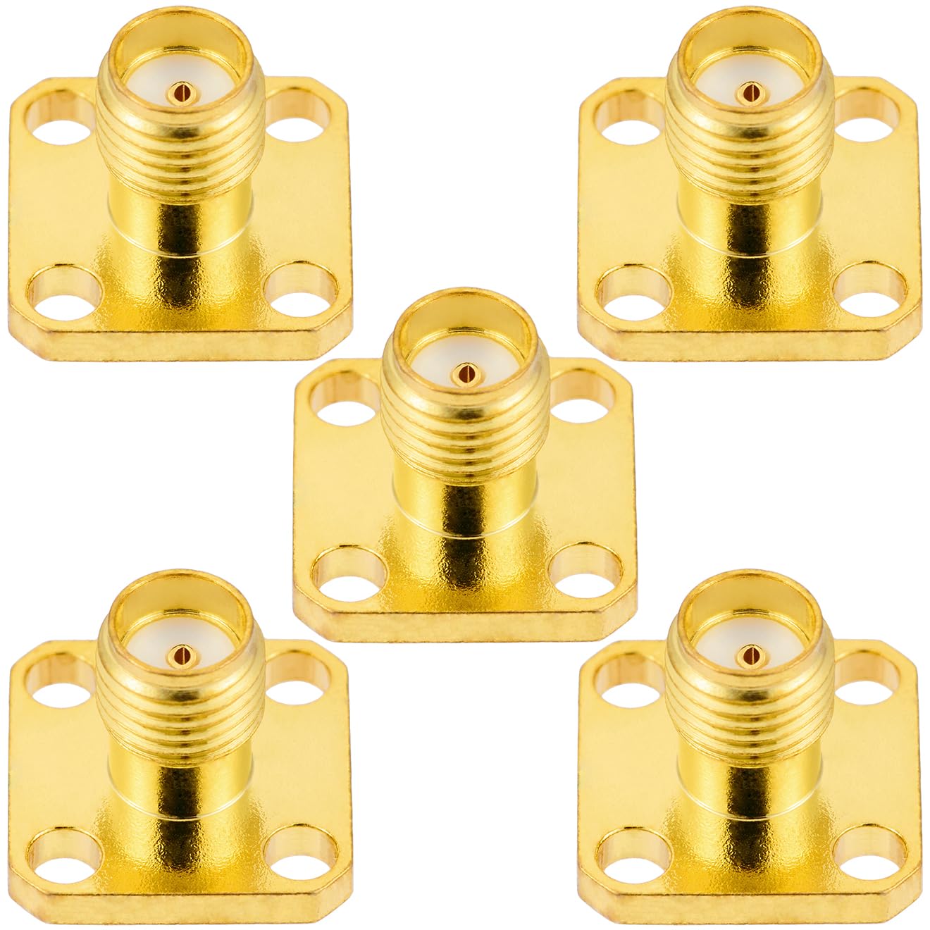 Vecys Lot de 5 adaptateurs SMA femelle à 4 trous pour montage sur panneau 50 Ohm SMA femelle 4 trous pour antenne radio câble coaxial