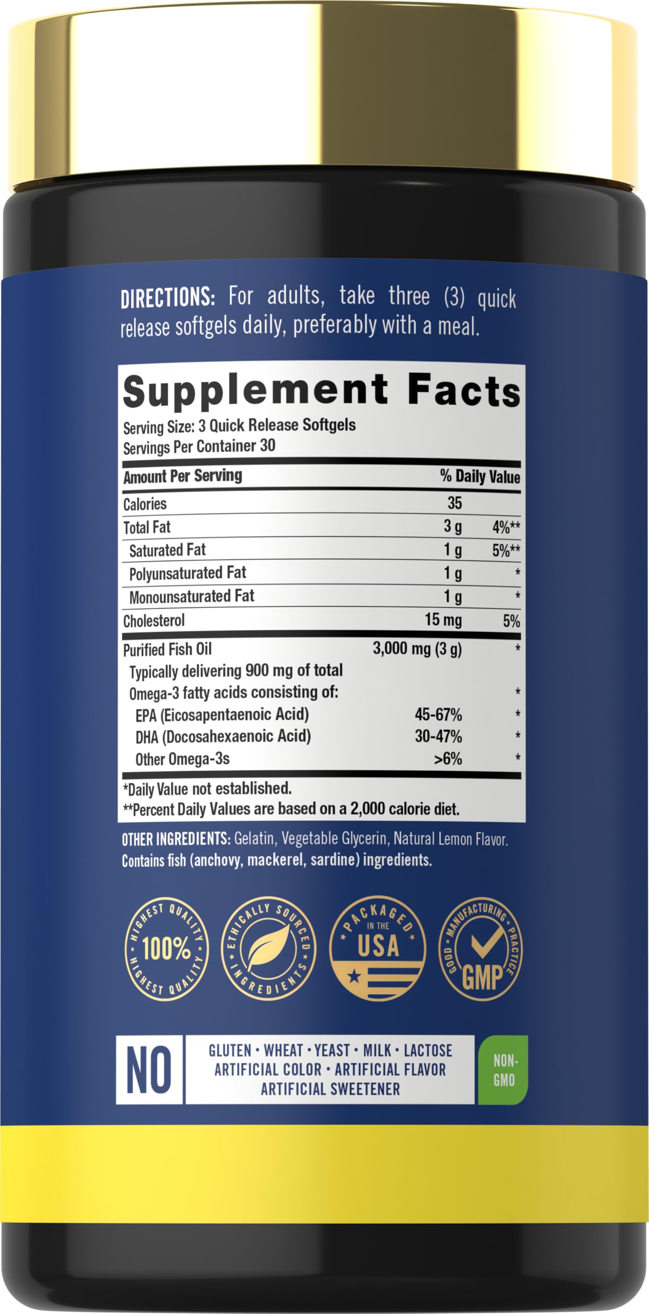 Carlyle Fish Oil 3000mg | 900mg Omega 3 | 90 Softgels | Lemon Flavor — Amazon image 2