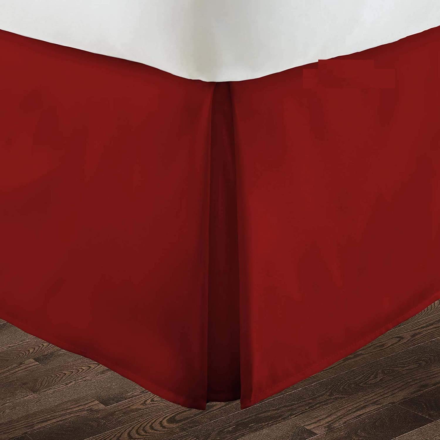 Bed Skirt with Pleated 100% Microfiber, Bed Base Frame Cover Valances, 3 Sided Fabric Base (38cm Drop) Tailored Finish Bed Skirt - Burgundy Solid,Single Size 90 x 190 Cm.