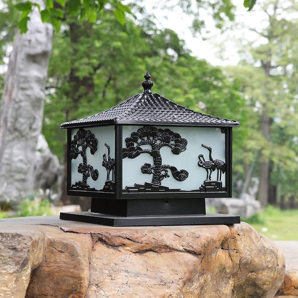 Lampa Słupki Vintage Pillar Light Aluminium Garden Gate Kolumna Światła Szklane Zewnętrzne Słupkowe Europejskie Patio Yard Krajobraz Lampa Zewnątrz i Drogę(Black,25 * 30cm)