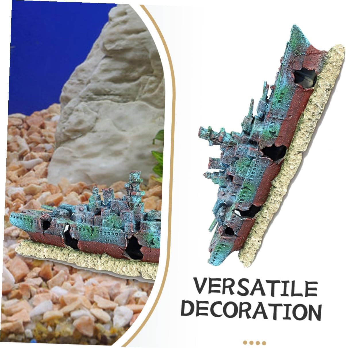 Outanaya Aquarium Shipwreck Decoration Fish Tank Cave Ornament Resin Sunken Warship Underwater Hideout for Betta and Tropical Fish Tank Accessories