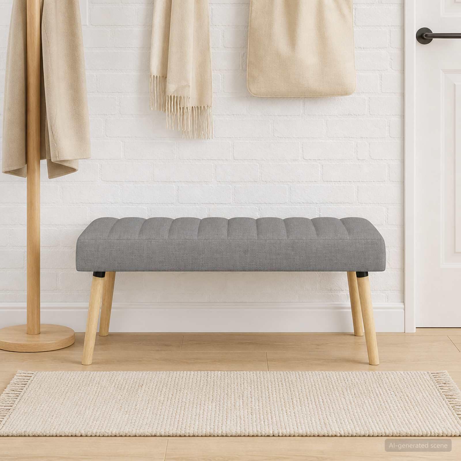 Banco con tapizado en Canal Gris Claro 110 x 40 x 46 cm Tela, Bancos, 12.4 kg-42038487