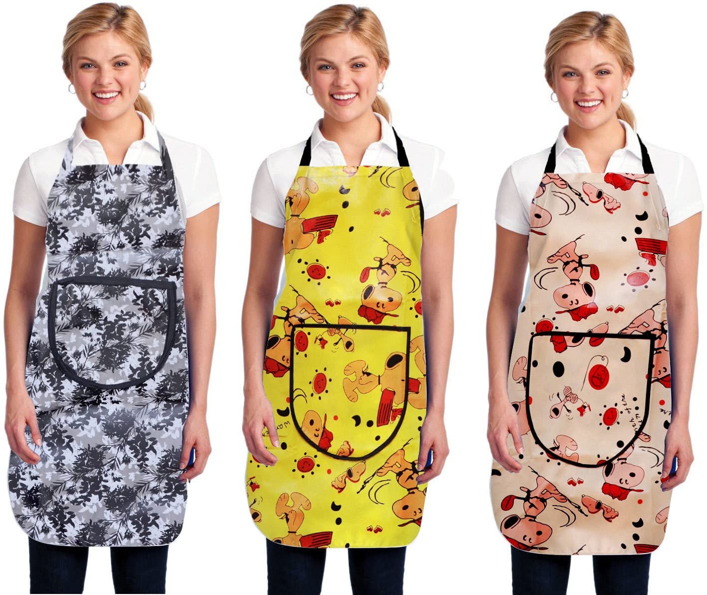 Immix Collections Beautiful Apron for kitchen waterproof | Unisex Printed Laminated Chef's apron for kitchen Set Of 3 (20x30 Inch, Multicolor)_001