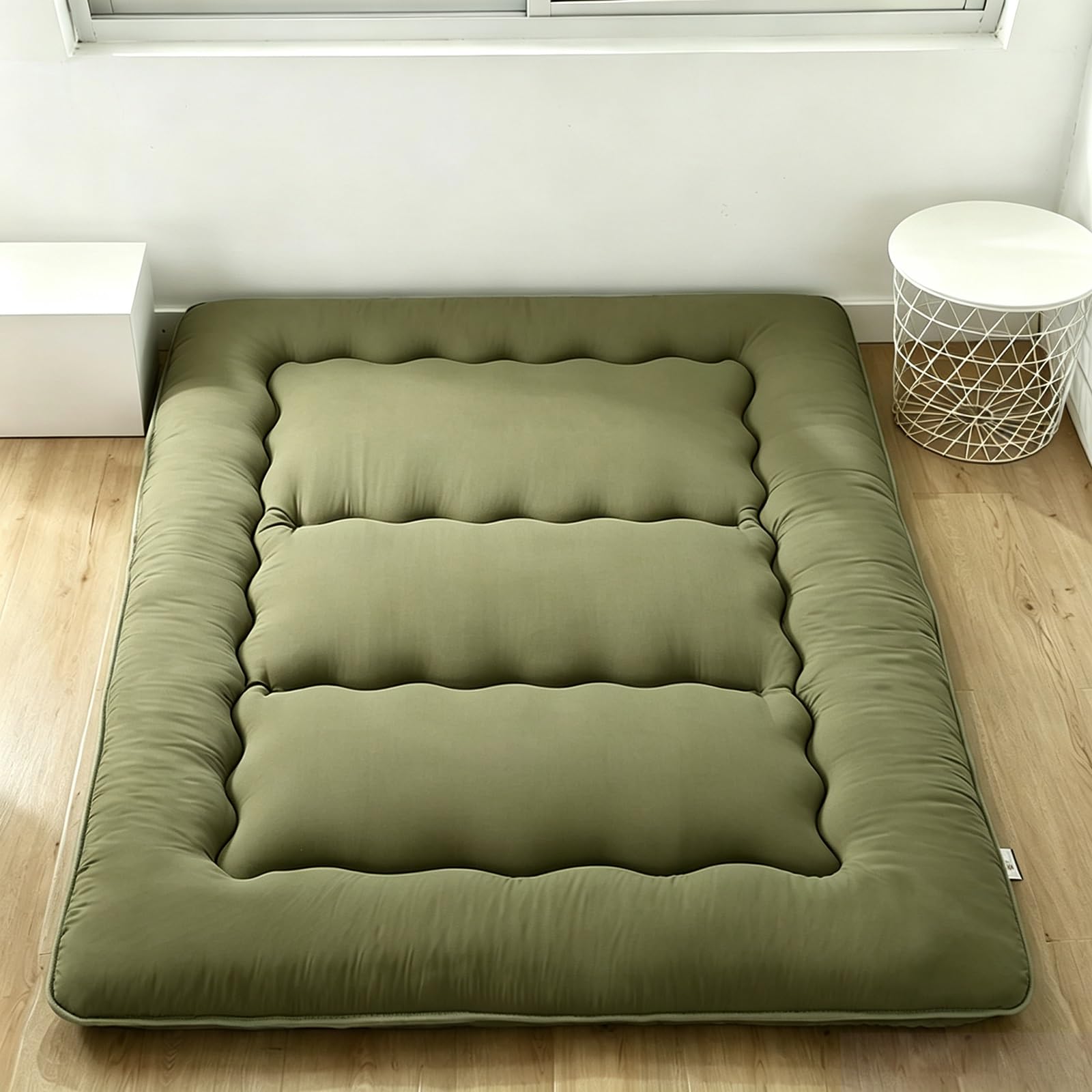 Japońska Mata Podłogowa Z Pokrowcem, Gruba Mata Tatami | Poliester, Grubość 10cm, Miękki i Elastyczny, Mata Rodzinna, Materac Gościnny, Podkład Pod Namiot(Green,80*60")