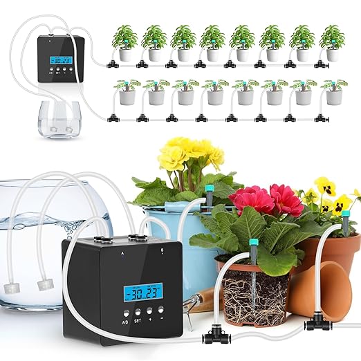 Automatic Watering System for Potted Plants | Indoor Plant Waterer with Programmable Timer, Dual Self-Priming Pumps, Drip Irrigation Kit for Up to 20 Plants