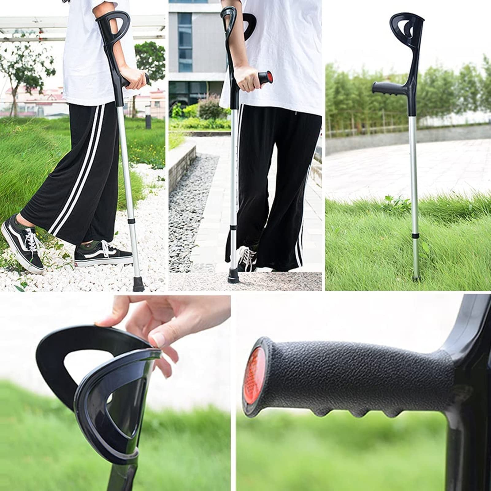 Muletas de Antebrazo para Adultos (1 Par), Muleta de Brazo Ergonómica y Liviana, Bastón de Aluminio Ajustable en Altura Negro, Soporta hasta 330 Lbs