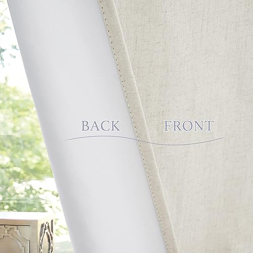 Miniatura 7 de RYB HOME Cortinas 100% opacas para ventanas pequeñas, mezcla de lino texturizado, aislamiento de privacidad, cortinas de puerta francesa, cortinas