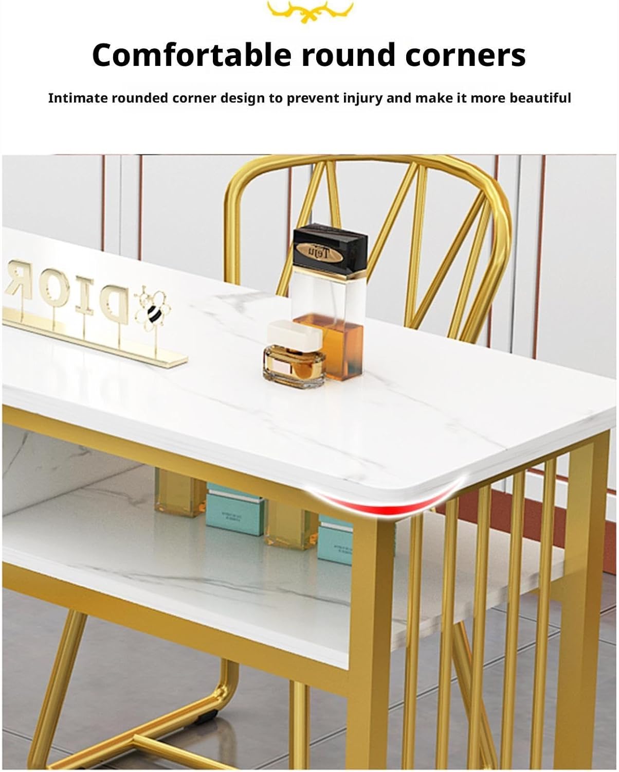 Nail Desk, Manicure Table Station, Marbling Texture Manicure with Multi Open Shelves, Spa Salon Workstation Easy Assembly(120x40x78cm)
