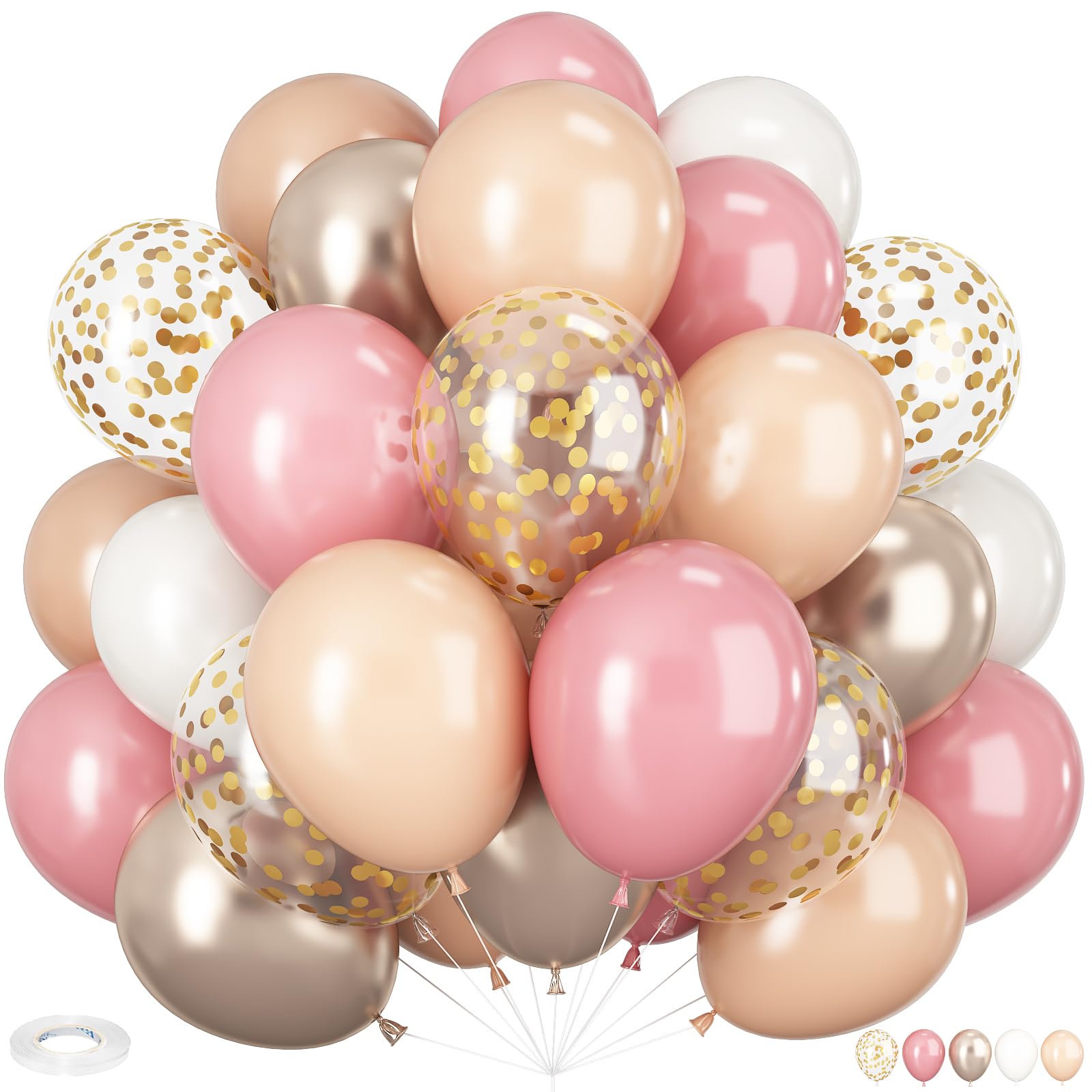 Blush Pink Balloon, 60 PCS 12 Inch Retro Pink Gold White Sand Nude Balloons Gold Confetti Latex Balloons for Girls Baby Shower Wedding Bridal Boho Birthday Party DecorationsCarbonfree Certified
