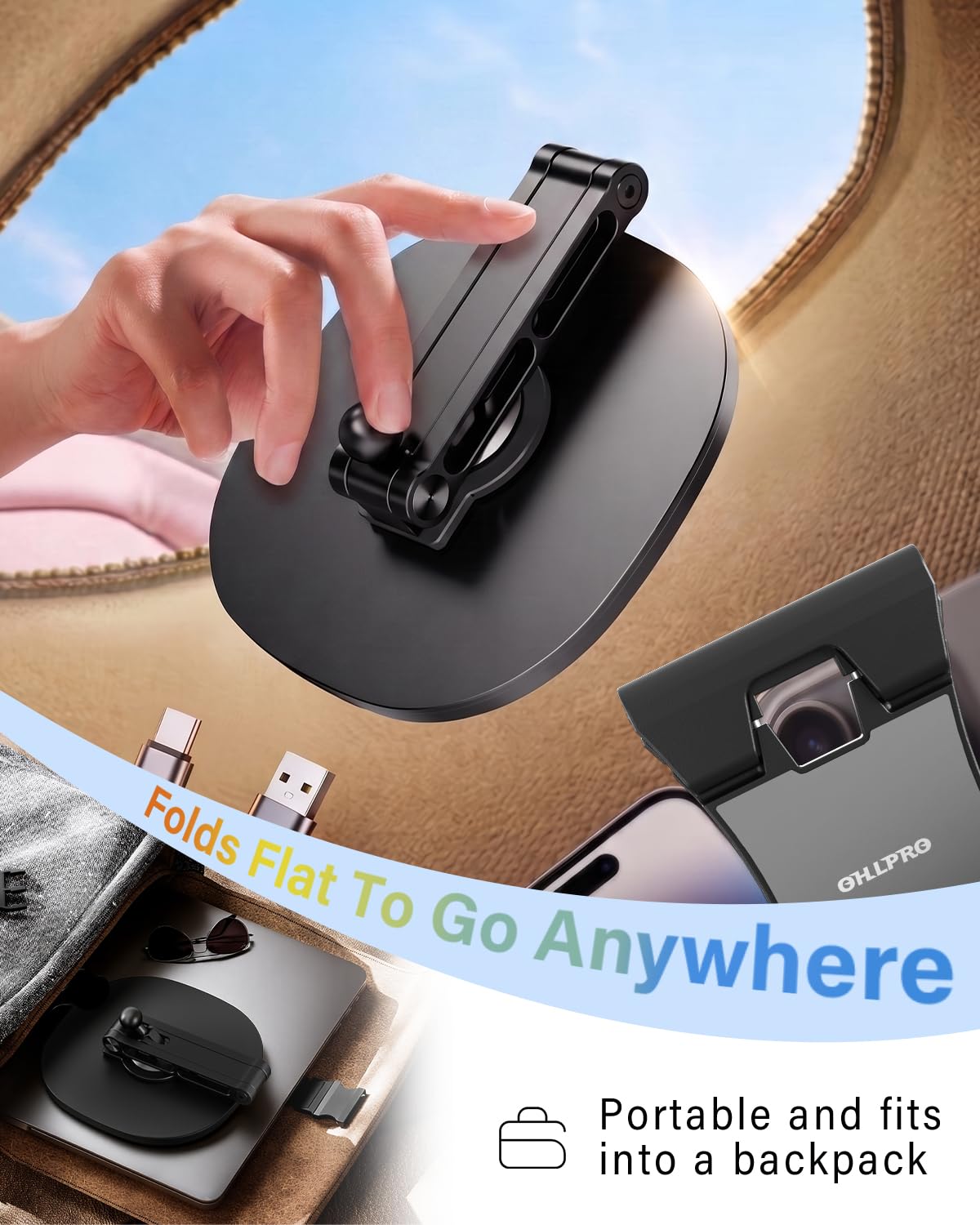 OHLPRO Supporto da scrivania regolabile per iPad, base girevole a 360°, supporto pieghevole per tablet, in alluminio resistente, per dispositivi da 4,7-15,6", iPad Pro/Air/Mini, Galaxy Tab, telefoni