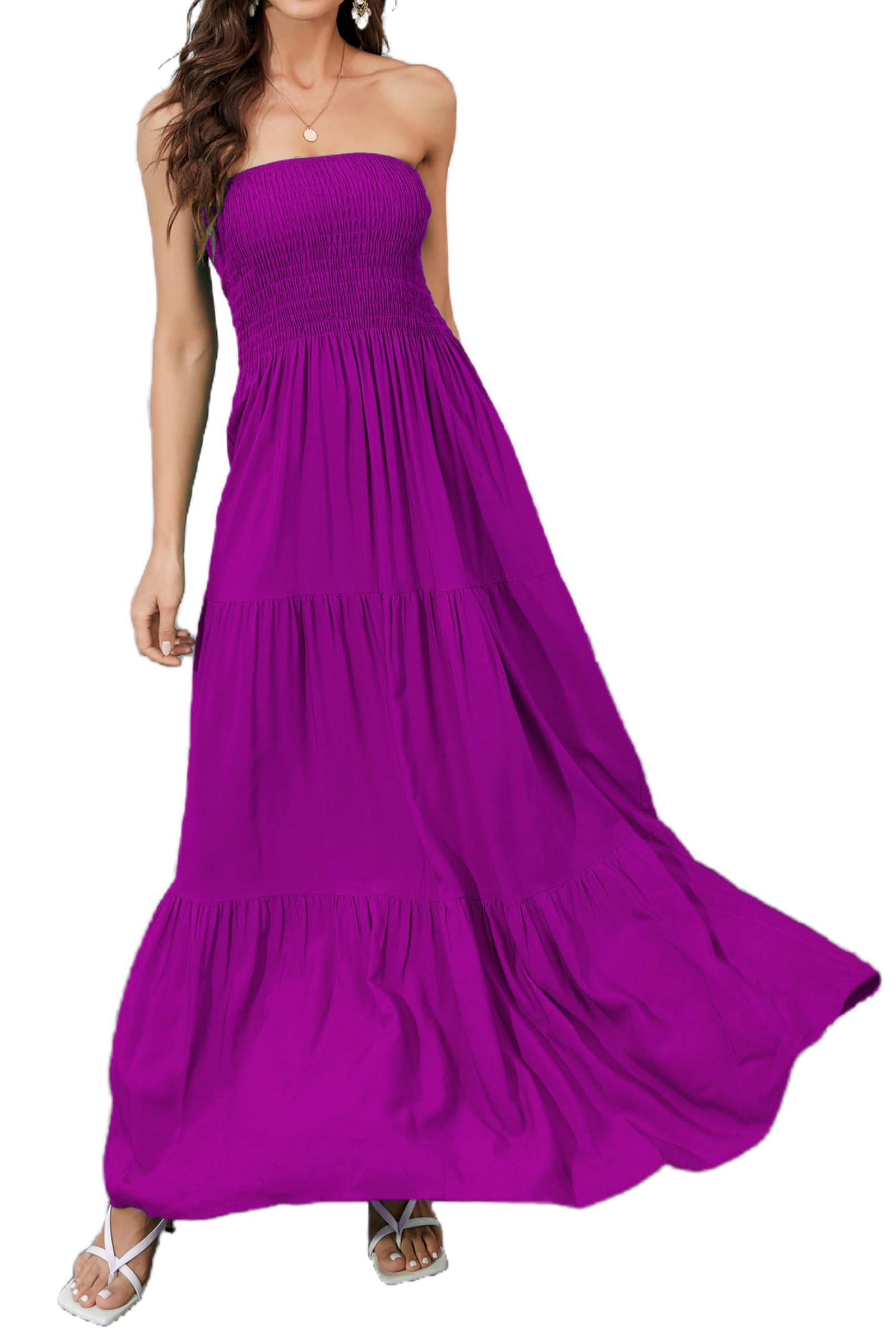 Maxi Dress Senza Spalline da Donna Floreale off Shoulder Tube Top Casual Beach Party Abito Lungo