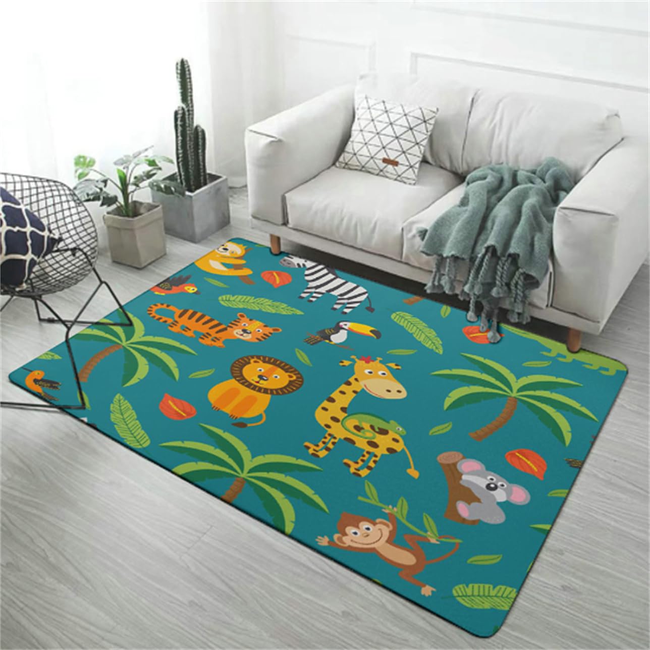 LOMDEM Nursery Rugs Animales Bosque Tigres Pequeños Coches Patrones Alfombra de Habitación Niños Niñas Pelo Corto Suaves Alfombra Infantil Alfombra de Juego Alfombra de Sala (Color 1,80x120 cm)