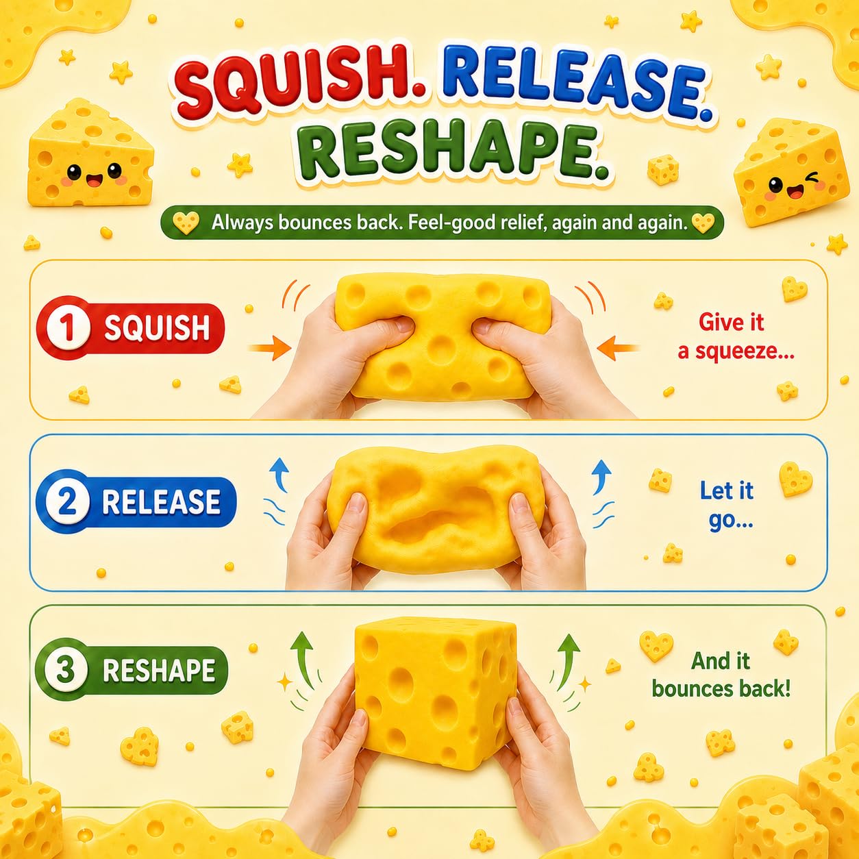 4In Jumbo Cheese Squishy,Big Slow Rising Fidget Stress Cheese Block Squeeze — Amazon image 5