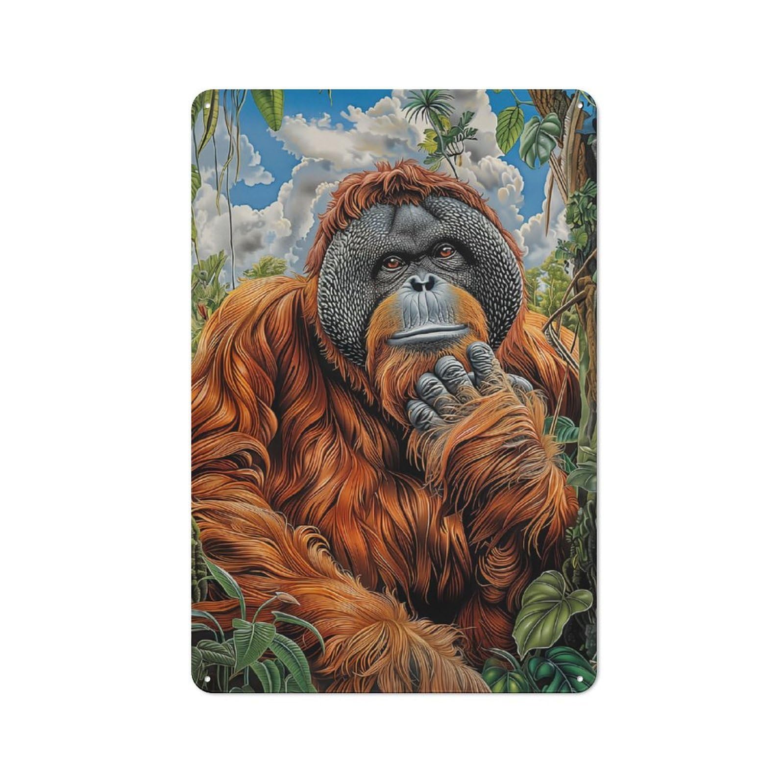 Junmoney Orangutan Portrait Metal Sign 30X20cm With For Pub Or Café, Vintage Decor, For Metal Sign Collectors, For Garage And Workshop Walls