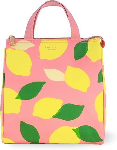 Kate Spade New York Bolsa de almuerzo portátil suave con aislamiento pequeño, bolsa térmica con forro aislado plateado y bolsillo de almacenamiento,