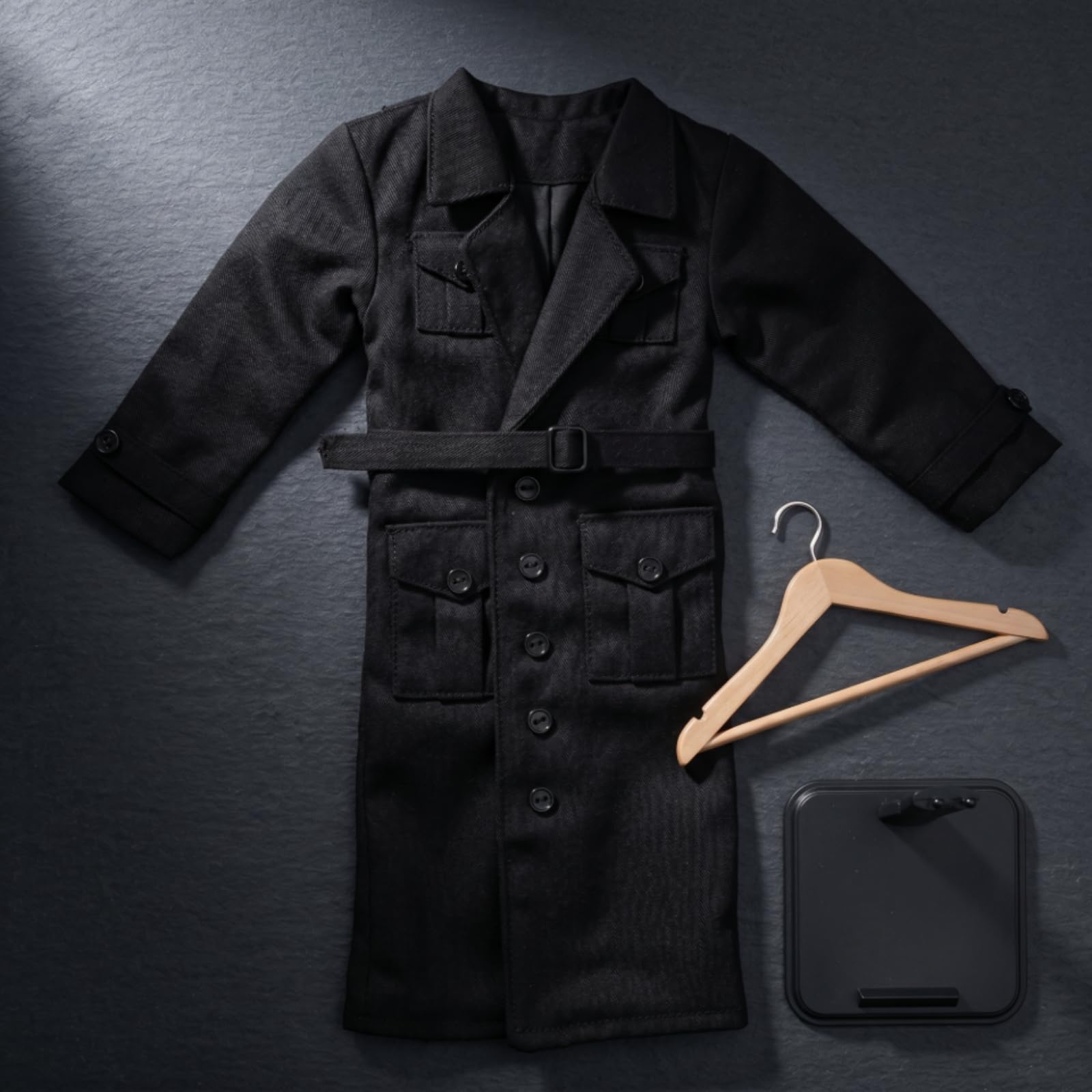 Gabardina Negra Larga Acabado Mate Gabardina Larga Mangas Largas Ropa Muñeca
