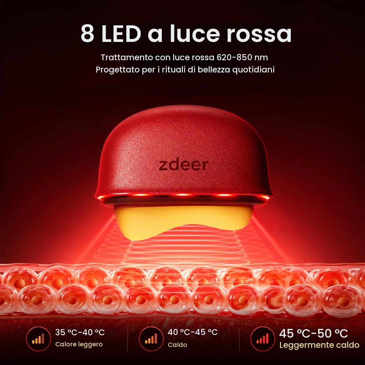 ZDEER Strumento elettrico Gua Sha per il viso con terapia a luce rossa a LED e vibrazioni lenitive, massaggiatore viso e collo in ottone riscaldato, dispositivo intelligente per la cura della pelle a