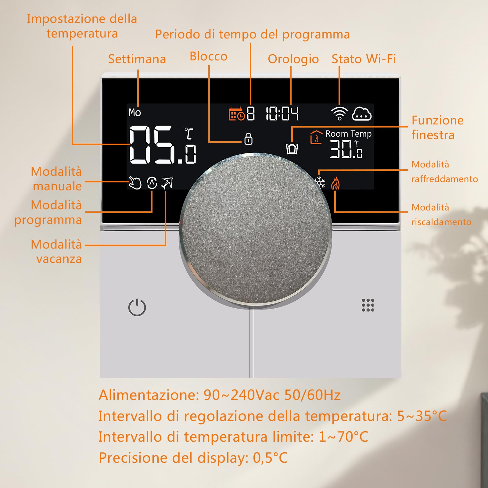 KETOTEK WiFi Termostato, Intelligente Cronotermostato per Riscaldamento a Pavimento Acqua 3A, Termostato Ambiente Programmabile Compatibile con Alexa, Smart Life App Telecomando