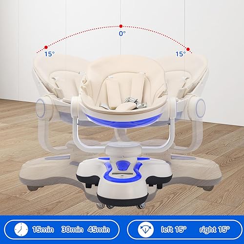 Miniatura 5 de Columpio de bebé para bebés, 3 modos de movimiento automático, función de ruta y sincronización con arnés de seguridad de 5 puntos, control remoto