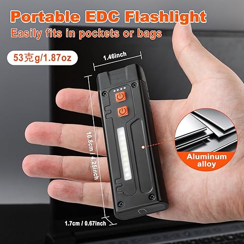 Miniatura 5 de Linterna plana, linternas EDC recargables con clip, 6 modos de luz LED de bolsillo, IPX6, para señalización, trabajo, uso en exteriores o interiores