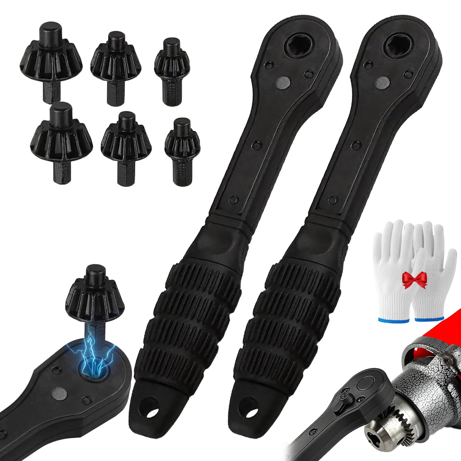 2 in 1 Drill Chuck Ratchet Spanner, 2-in-1 Ratchet Drill Chuck Key Wrench, 4PCS Iron Drill Wrench, Universal Double Head Chuck Key Replacement Tool