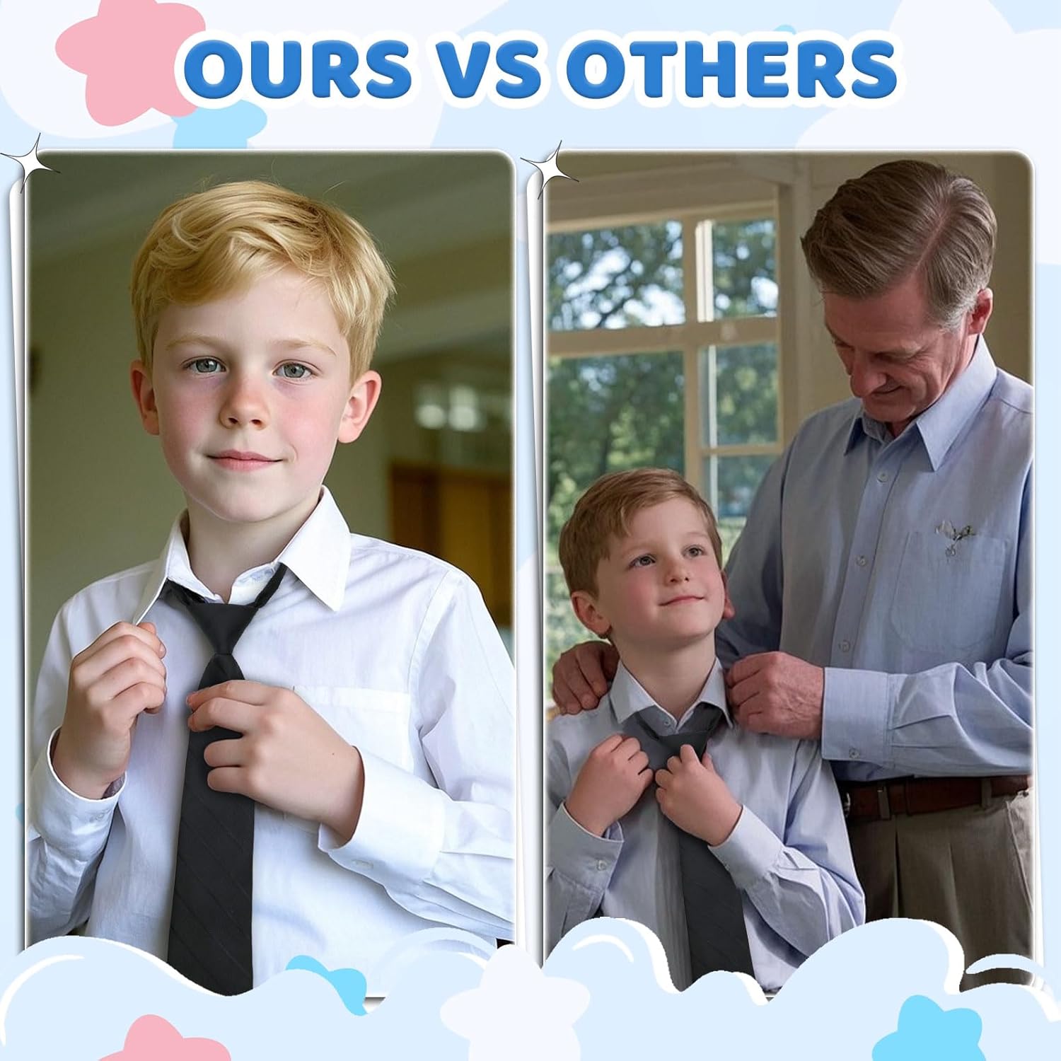 Kids Tie Pre-tied Adjustable Boys Tie, Stripe Neckties for Wedding Party School Uniforms Graduation Daily - Image 3