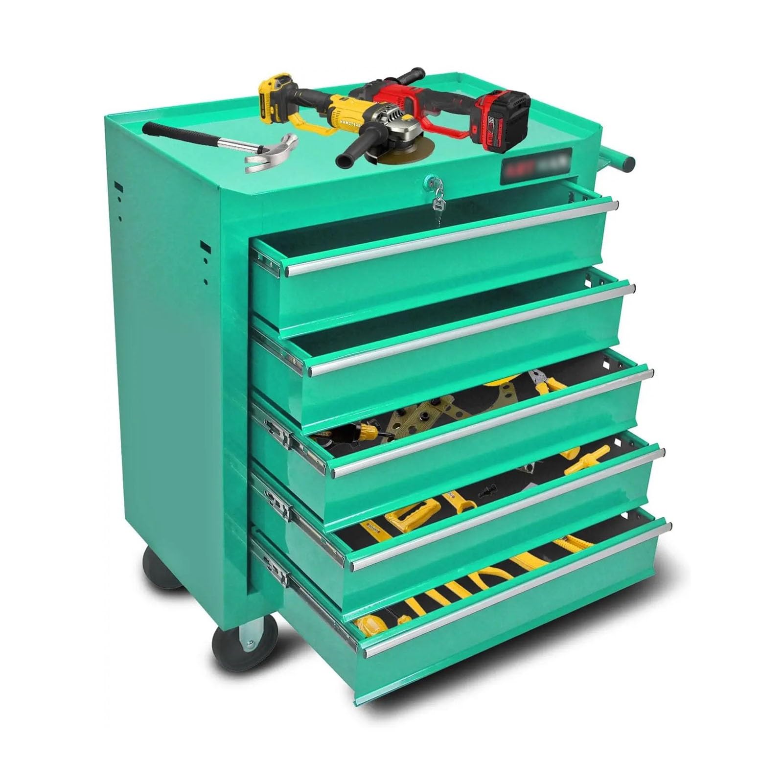 5-Drawers Tool Cabinets On Wheels, Rolling Chest with Drawers, Box with Keyed Locking System, Workshop Storage and Toolbox(Green)