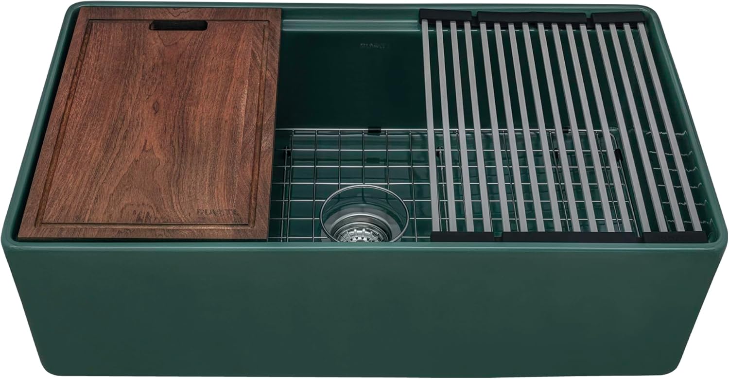 Ruvati 33 inch Fireclay Workstation Emerald Green Farmhouse Kitchen Sink Apron Front Single Bowl - RVL2387EG
