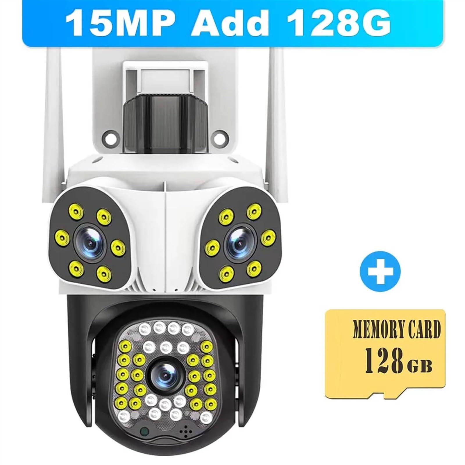 Kamera bezpieczeństwa, Kamera IP 15MP 8K Trzyobiektywowa zewnętrzna kamera PTZ 4X Zoom AI Śledzenie Kamery monitorujące Inteligentna ochrona bezpieczeństwa CCTV(15MP Camera Add 128G)