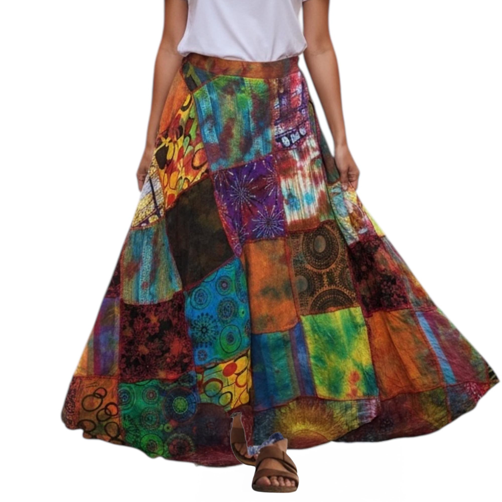 2026 Long Flowy Maxi Skirts for Women – Elastic High Waist Wrap Trendy Skirt - Boho Tiedye Patched Women's Skirt