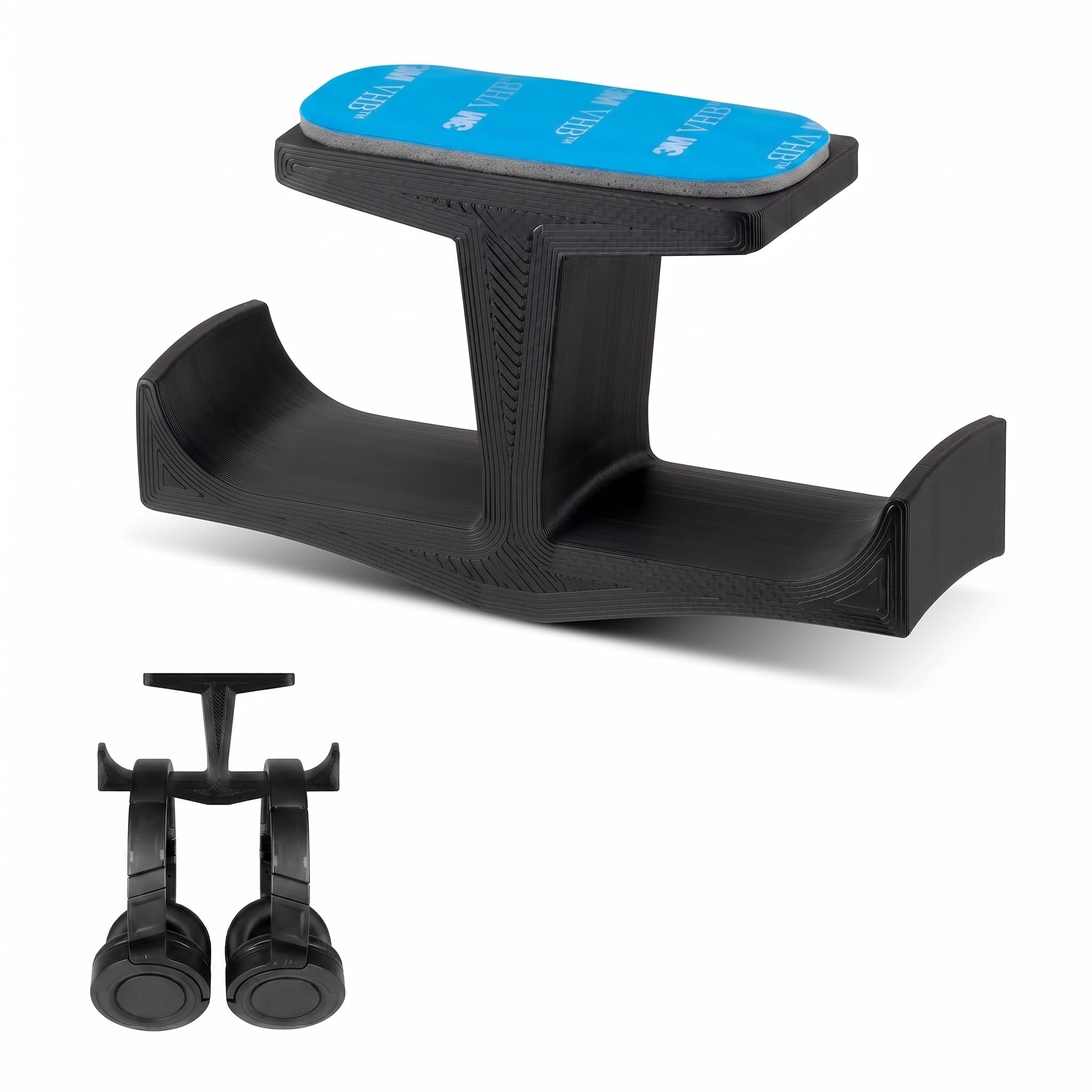 akrinity bigt dual under desk headphone stand | stick-on headset hanger for 2 headphones, gaming headsets & mobile accessories | no drill, no screws | black
