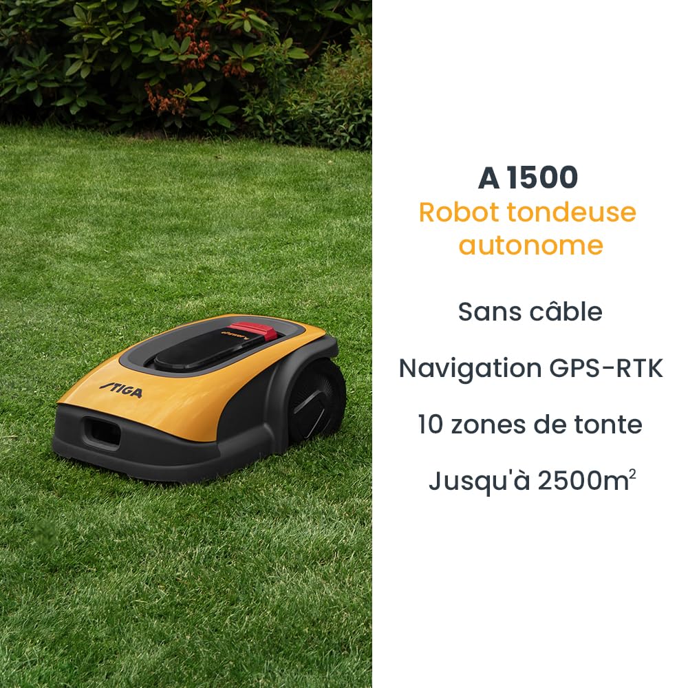 Robot Tondeuse Autonome STIGA A1500. Robot de Tonte sans Fil périmétrique (Max. 2500m²). Contrôlé Via Application — vue 2