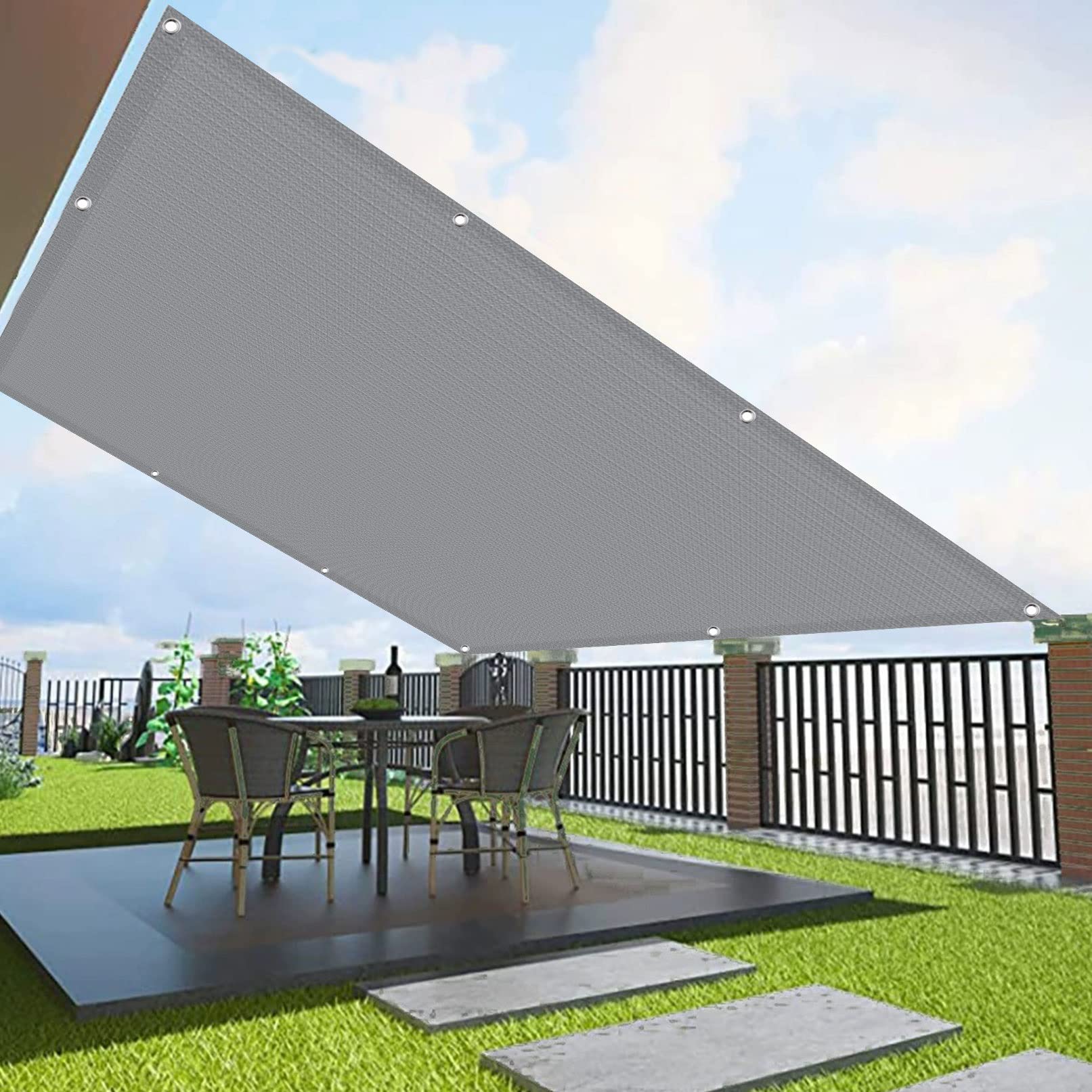 Voile d'ombrage Rectangulaire Respirant 1.2 x 3.5 m Résistant aux UV Couverture d'auvent avec Corde Libre pour Terrasse Jardin Extérieur Balcon, Gris