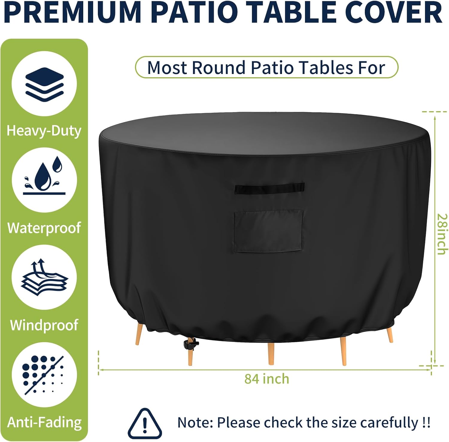 Patio Furniture Covers Round, Outdoor Furniture Cover Round Waterproof & Heavy Duty, Patio Table Chair Set Cover, 84" Dx 28" H ,Black