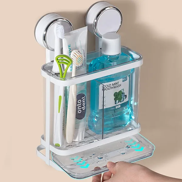Toothbrush Holders Wall Mounted for Bathrooms, Suction Cup Electric Tooth Brush and Toothpaste Organizer Razor Holder for Shower, Countertop, Vanity, Clear