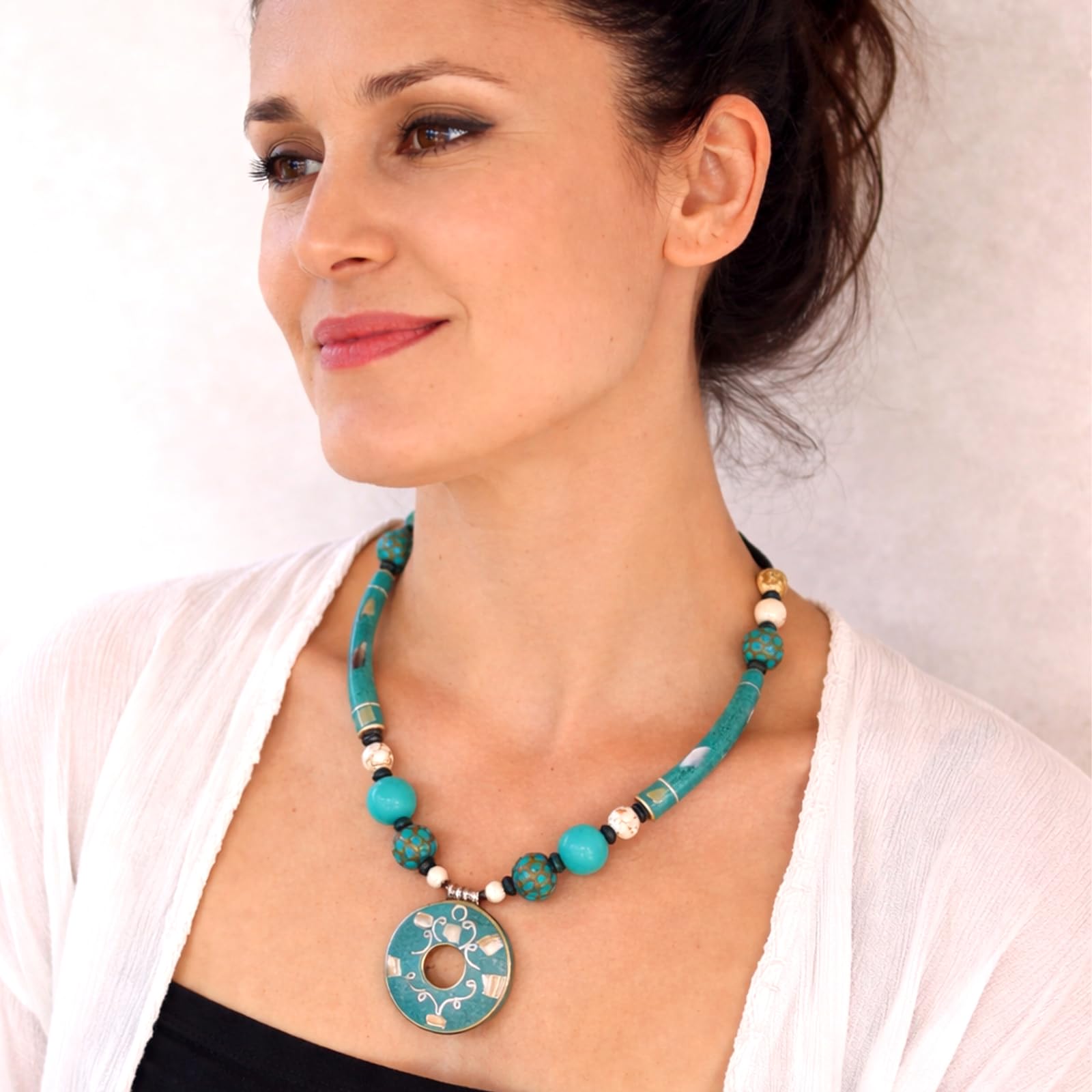 Collana con Pendente Boho Statement Artigianale Turchese Fashion