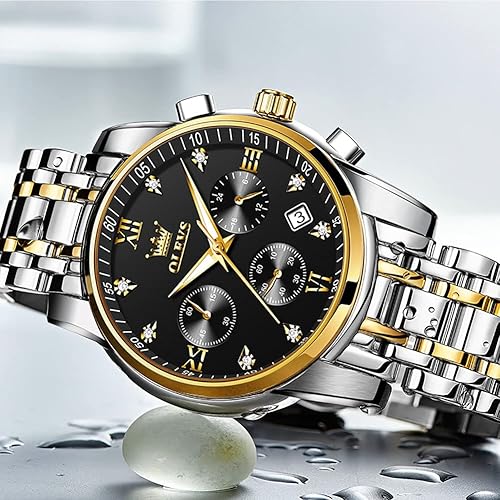 Miniatura 4 de OLEVS Wacthes - Reloj de cuarzo de lujo para hombre con correa de acero inoxidable reloj de pulsera luminoso de día y fecha esfera