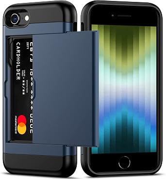 Nvollnoe for iPhone SE Case 2022/iPhone SE 2020/7/8 Case with Card Holder Heavy Duty Protective Dual Layer Shockproof Hidden Card Slot Slim Wallet Case for iPhone SE 3rd/2nd/7/8-4.7Blue